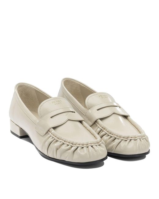 Prada White Buffalo Leather Loafers