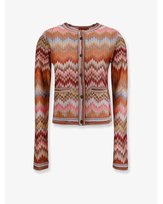 Missoni White Viscose Cardigan With Chevron Pattern