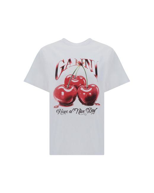 Ganni White Cherry Relaxed T-Shirt