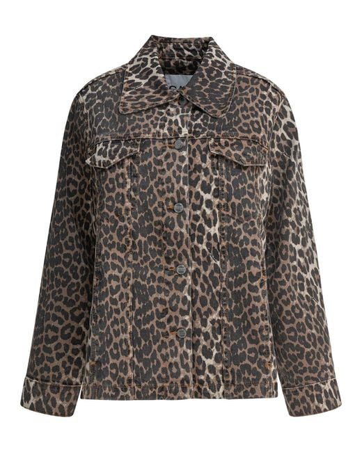 Ganni Gray Leopard Denim Jacket