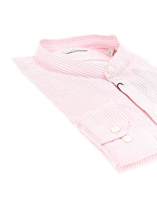 Etro Pink Cotton Shirt With Striped Motif for men
