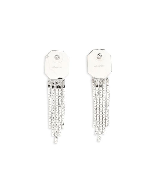 Self-Portrait White Crystal Drop Earrings