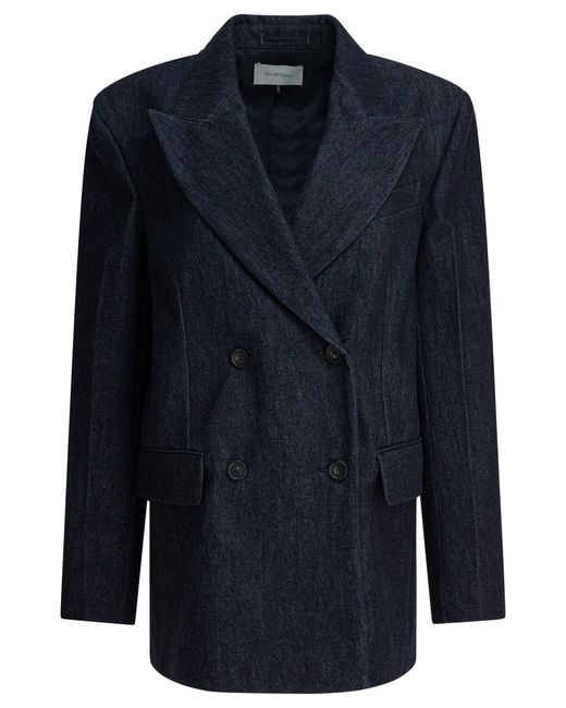 Max Mara Blue Oversized Double-Breasted Blazer Jackets And Coats