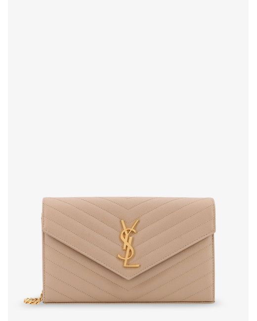 Saint Laurent Natural Leather Crossbody Bag With Metal Cassandre Logo