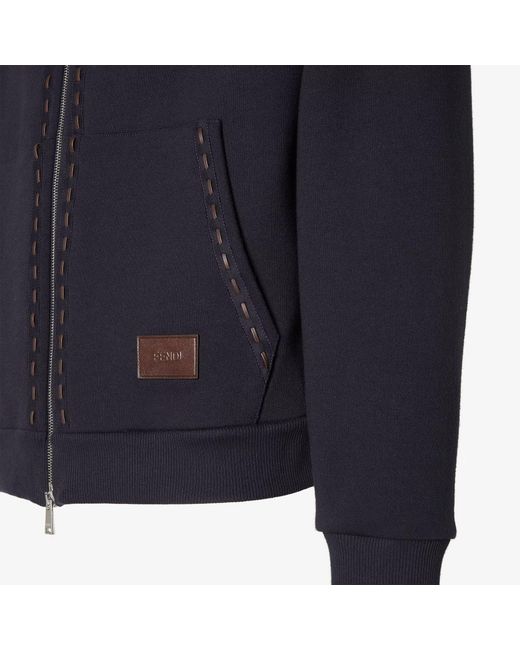 Fendi Blue Zippered Cotton Hoodie for men