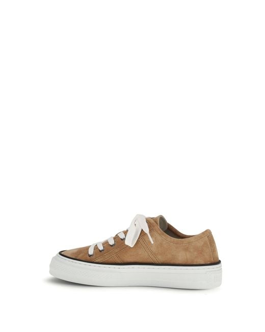 Brunello Cucinelli White Shiny Tab Suede Sneakers