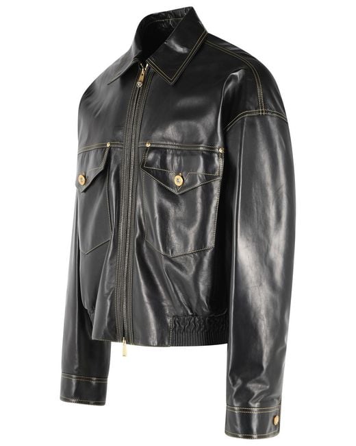 Versace Black Leather Jacket for men