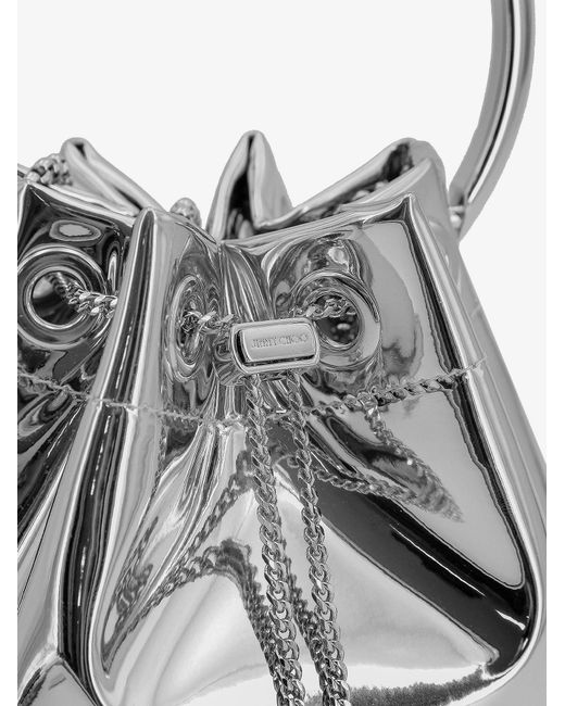 Jimmy Choo White Bonbon Mirrored Fabric Bucket Bag