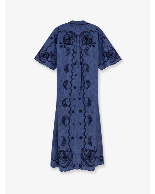 Zimmermann Blue Aster Long Denim Dress With Contrasting Embroidery