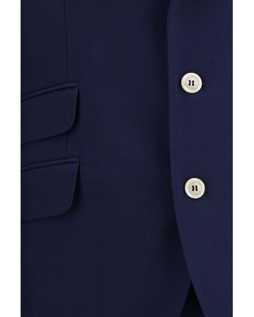 Brunello Cucinelli Blue Single-Breasted Suit With Peak Lapels for men