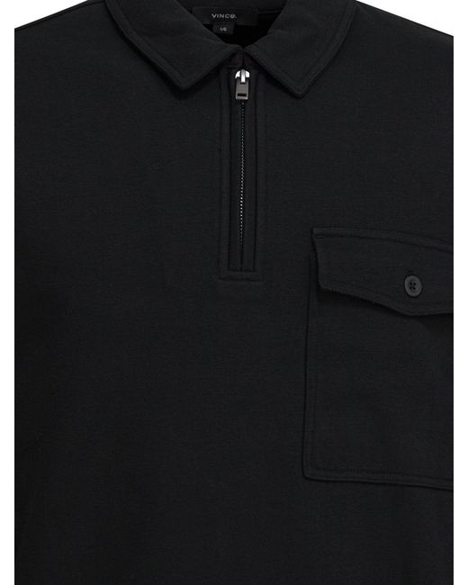 Vince Black Cotton Blend Zippered Polo Shirt for men