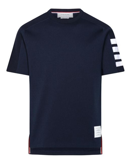 Thom Browne Blue Short-Sleeve Crew Neck T-Shirt With Bold Sleeve Stripes for men