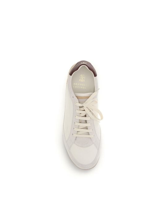 Brunello Cucinelli White Deer And Suede Sneakers for men
