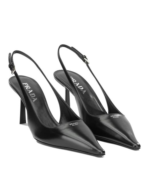 Prada Black 50Mm Leather Slingbacks