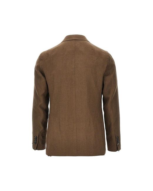 Santaniello Brown Double-Breasted Linen Tailored Suit for men