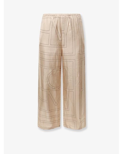 Totême Natural Silk Trousers With Monogram Logo Embroidery