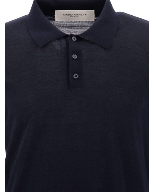 Golden Goose Deluxe Brand Blue Wool Long-Sleeved Polo Shirt for men