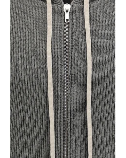Rick Owens Gray Ribbed Virgin Wool Knit Hoodie for men
