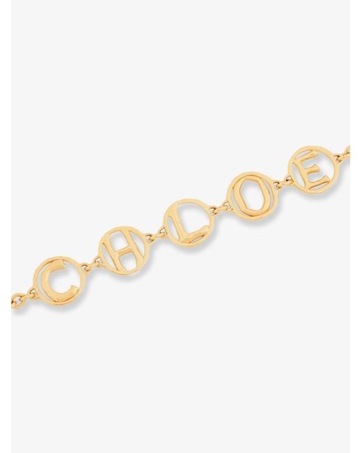 Chloé Metallic Brass Script Necklace