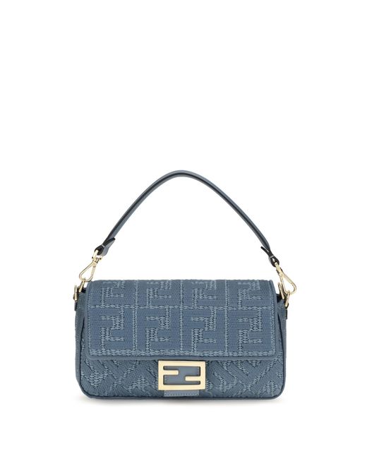 Women's Blue Woven Raffia Shoulder Bag
