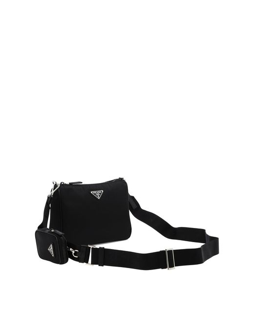 Prada Black Re-Nylon And Saffiano Crossbody Bag for men