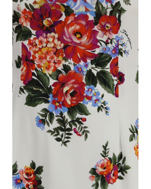 Dolce & Gabbana White Floral Print Stretch Viscose Dress