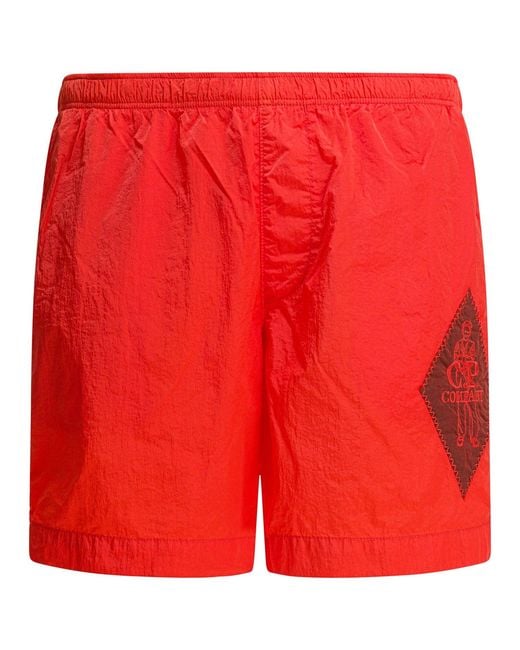 C P Company Red "Eco-Chrome R" Swim Shorts for men