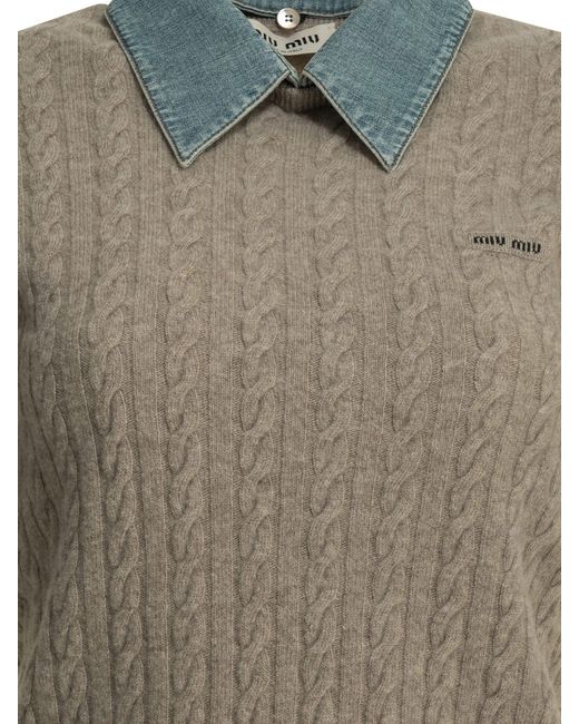 Miu Miu Gray Cashmere And Silk Polo Shirt