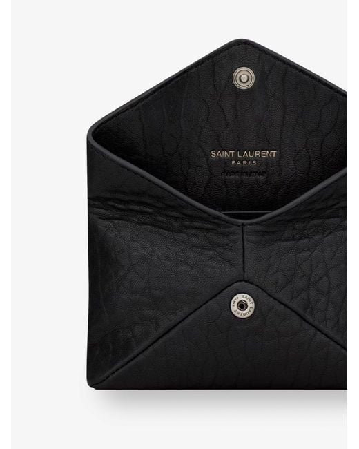 Saint Laurent Black Leather Envelope Card Holder With Metal Cassandre Logo for men