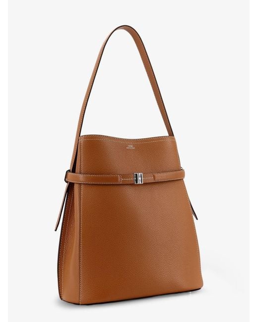 Totême  Brown Textured Leather Bucket Bag With Frontal Strap