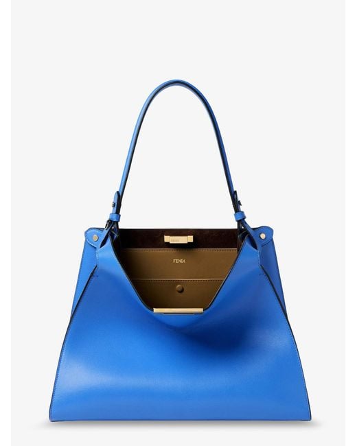 Fendi Blue Way Medium Leather Shoulder Bag With Contrasting Lining