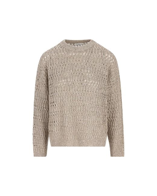 Brunello Cucinelli Natural Linen Crewneck Knitwear for men