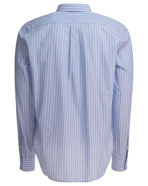 Prada Blue Striped Cotton Shirt for men