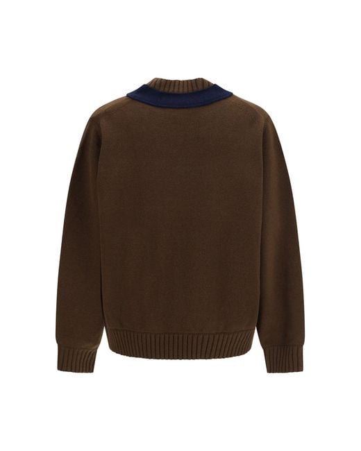 Sacai Brown Wool Knit Cardigan With Scarf for men