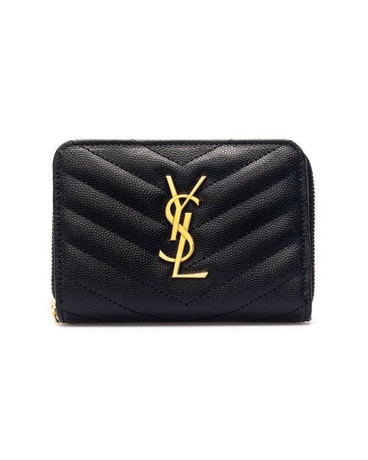 Saint Laurent Black Grain De Poudre Leather Cassandre Wallet