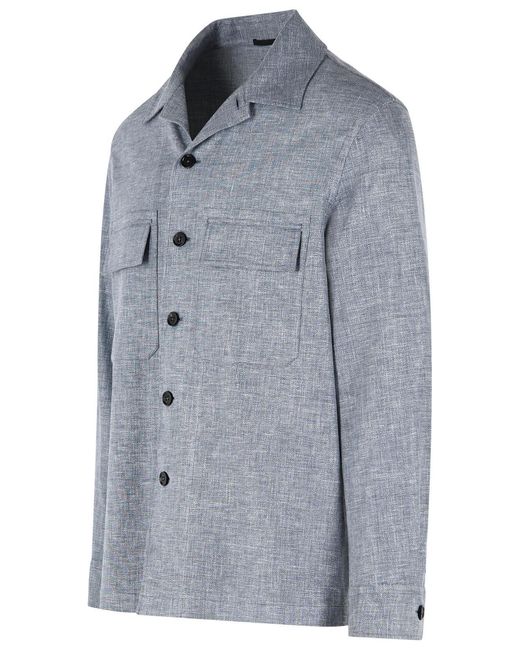 Zegna Blue Light Linen Blend Shirt for men