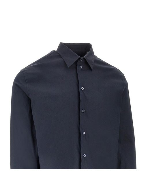 Emporio Armani Blue Stretch Poplin Shirt for men