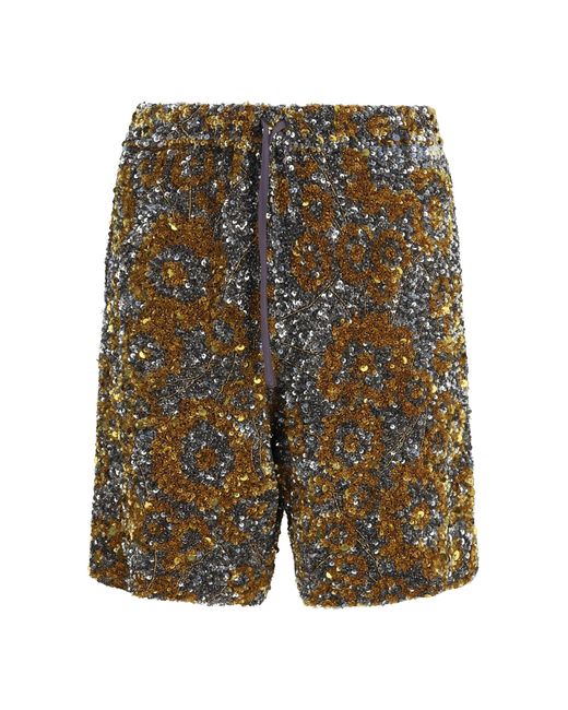Dries Van Noten Green Sequin-Embellished Shorts for men
