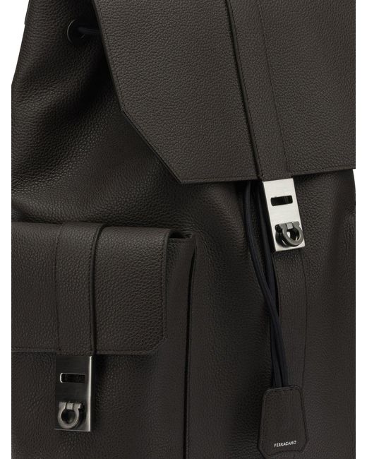 Ferragamo Black Double Pocket Leather Backpack for men