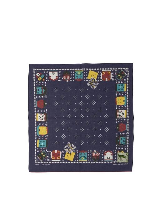 Kapital Blue "Kachina & Peckish Rainbowy" Scarf for men