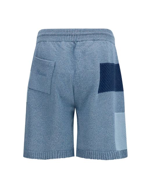 Laneus Blue Shorts Patchwork Cotton Knit for men