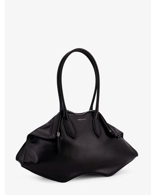 McQueen Black Manta Leather Shoulder Bag With All-Over Metal Details