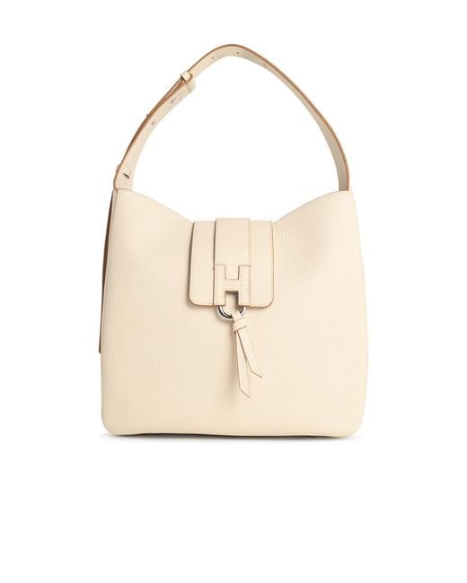 Hogan Natural Hobo Trend Ivory Leather Bag