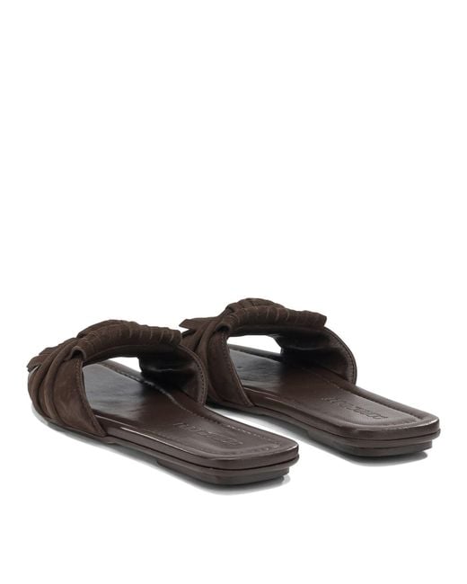Pomme D'or Black Slide In Pelle Scamosciata Sandals Brown