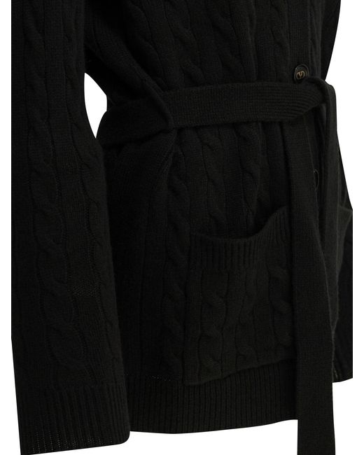 Valentino Black Cashmere Cable-Knit Cardigan