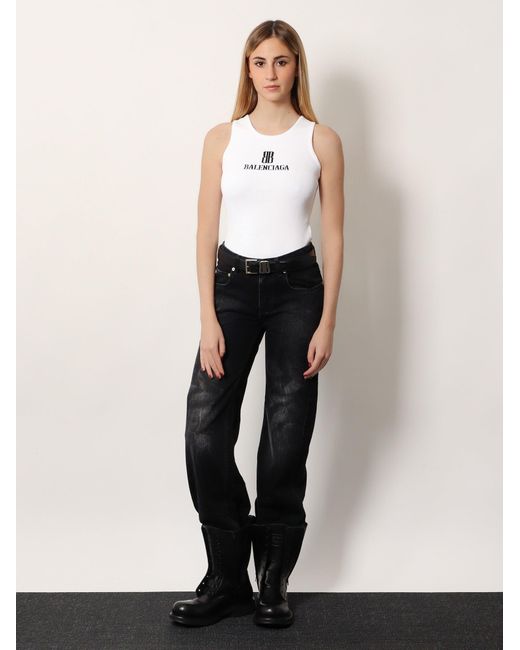 Balenciaga White Ribbed Viscose Blend Tank Top