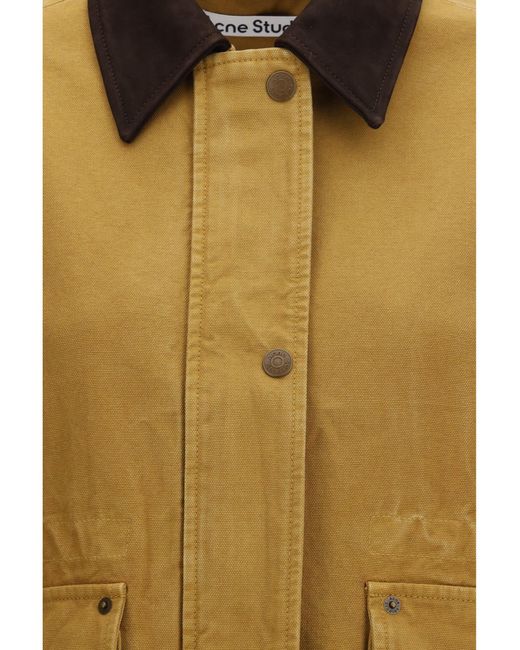 Acne Natural Canvas Jacket With Leather Collar