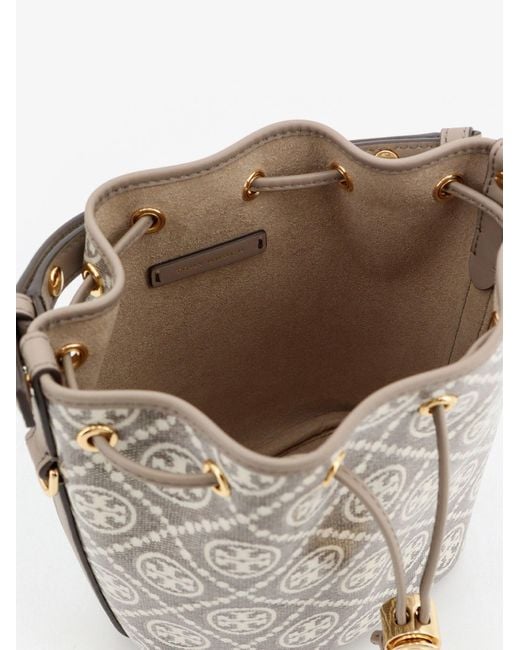 Tory Burch Gray Bucket Bag T Monogram Coated Canvas