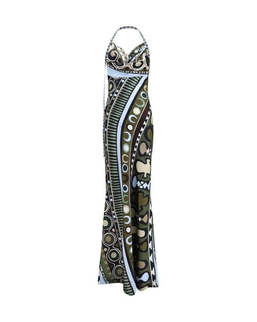 Women's White Long Silk-Blend Printed Dress