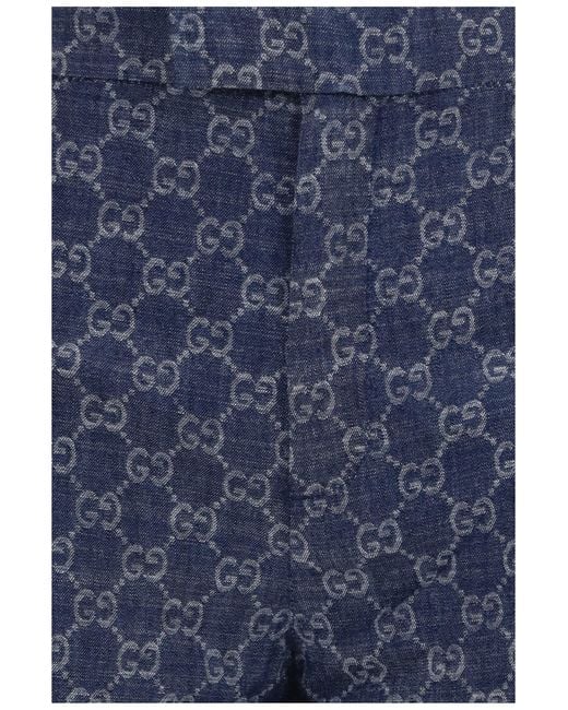 Gucci Blue Gg Cotton Jacquard Denim Pants